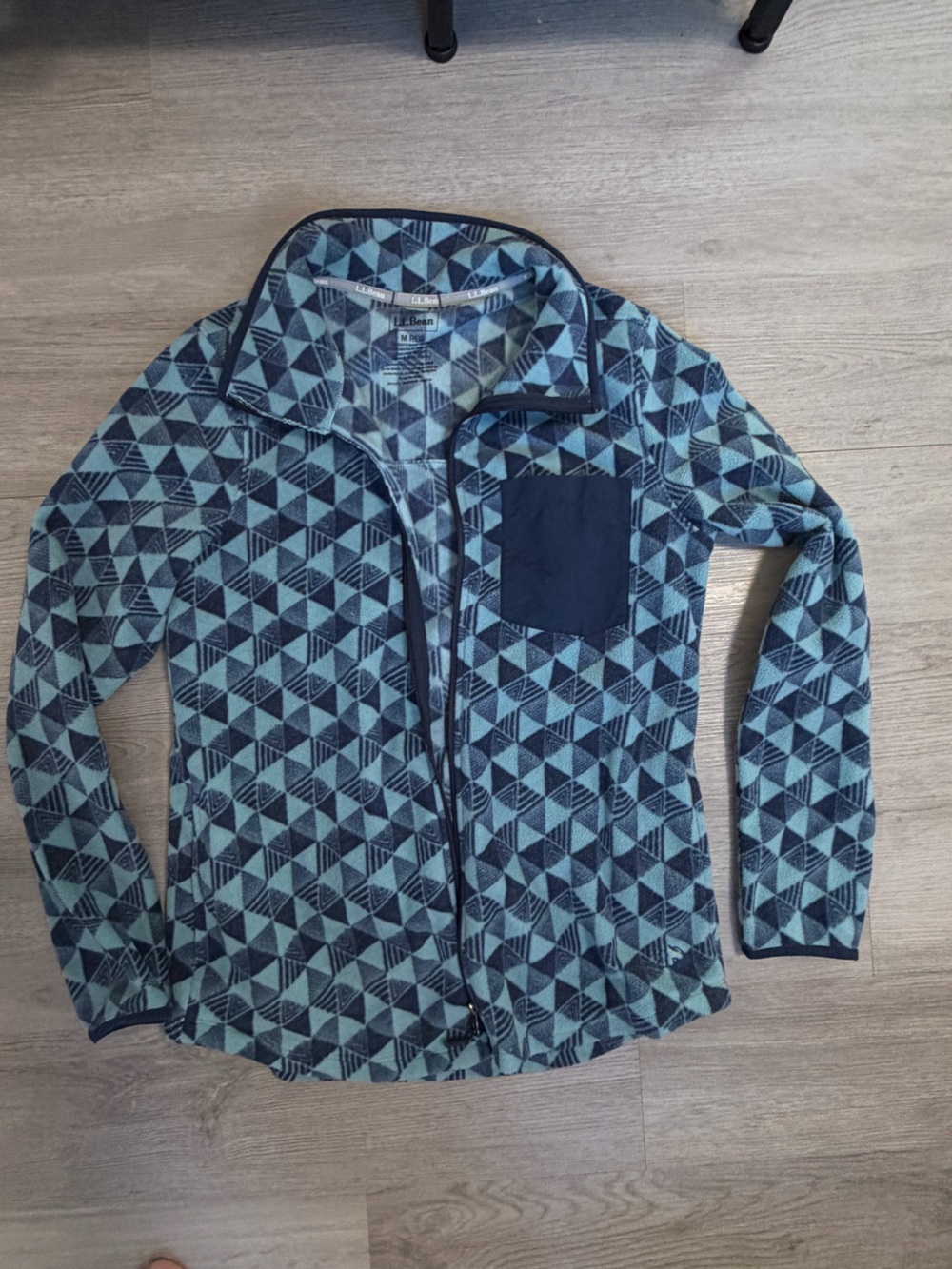 L.L. Bean Trail Fleece Jacket Medium Blue Patterned Full Zip